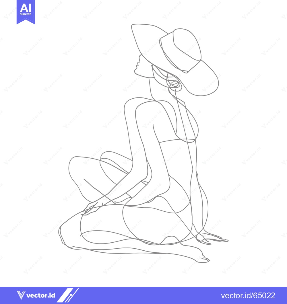 Premium Vector dari Continuous Line Drawing of a Woman in a Hat Sitting with Legs Crossed