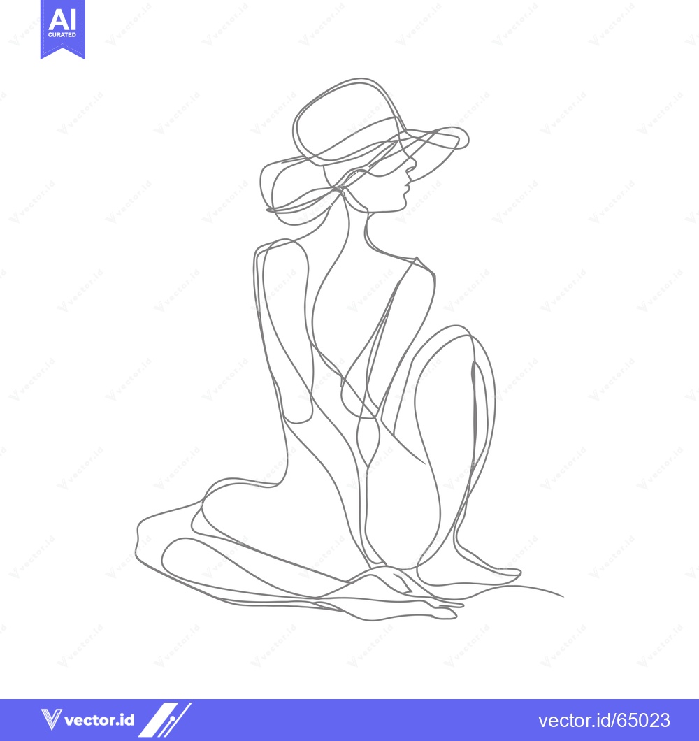 Premium Vector dari Continuous Line Drawing of a Woman Wearing a Hat