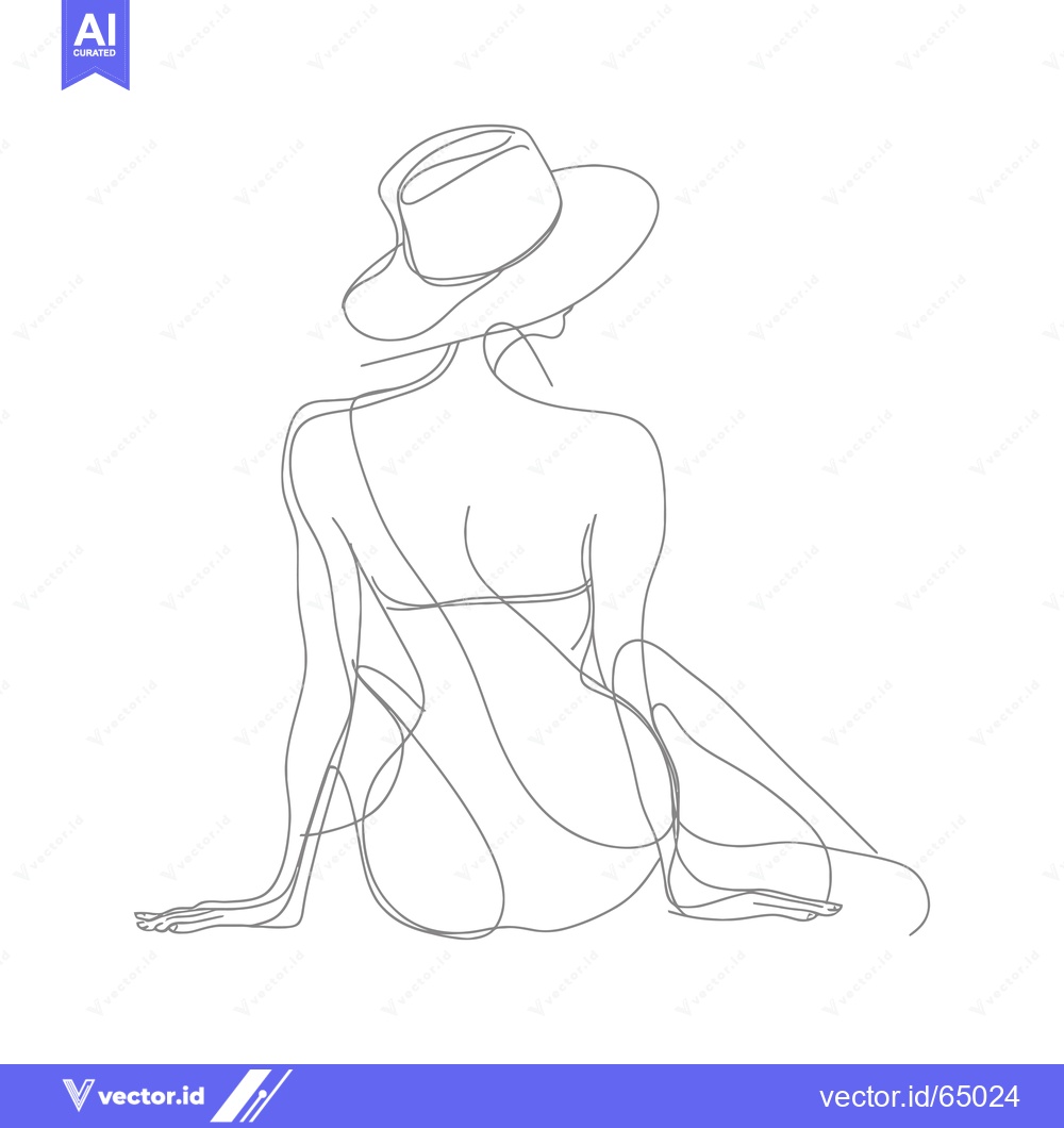 Premium Vector of Line drawing of a woman in a hat sitting with her back to the viewer