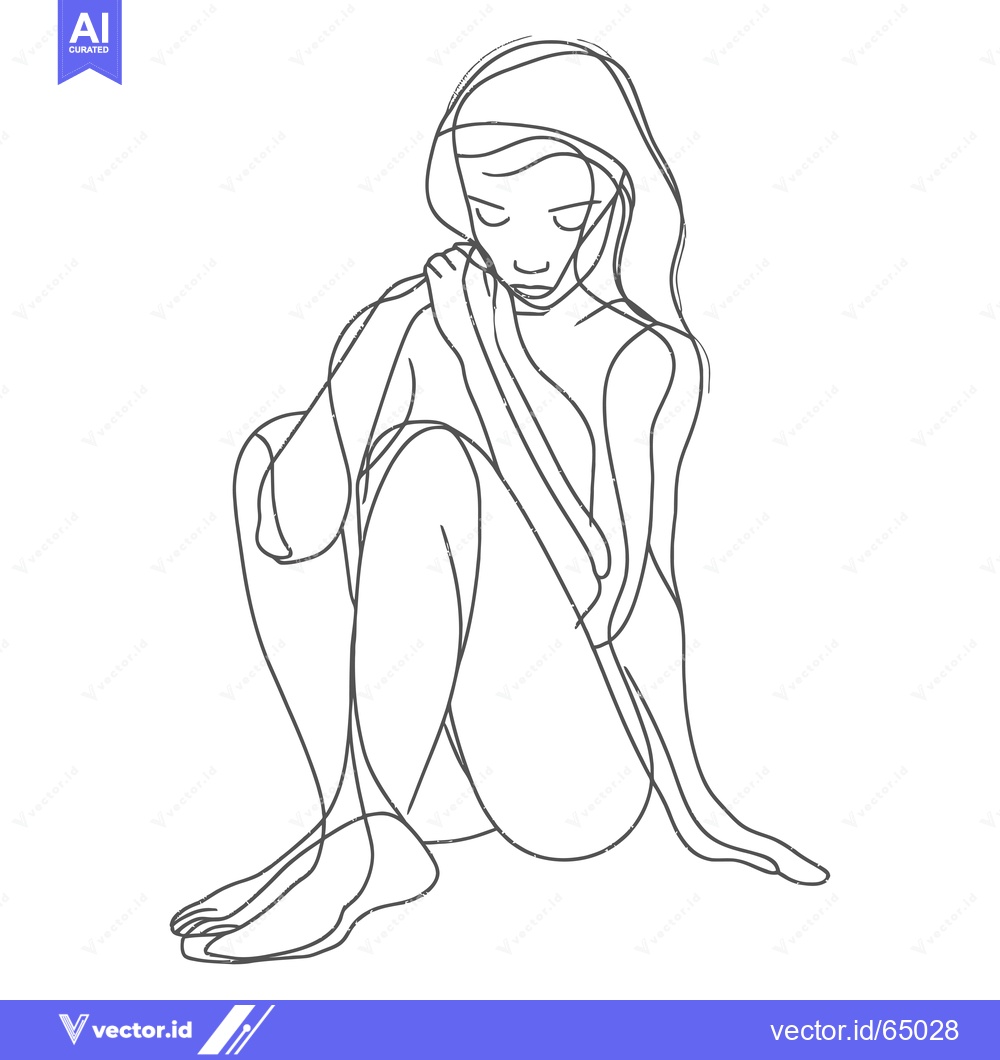 Premium Vector dari Line Drawing of a Woman Sitting with Arms Crossed