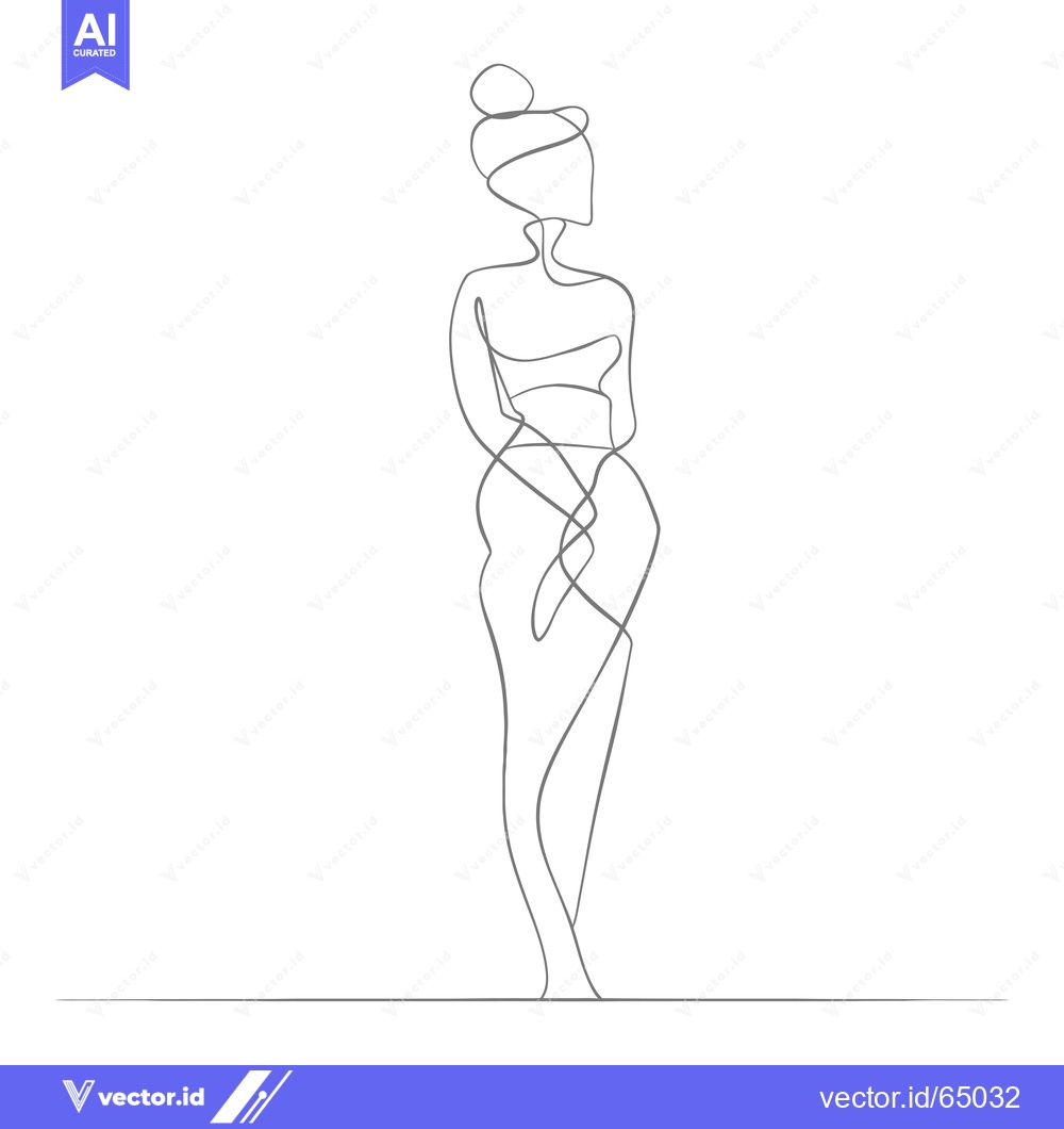 Premium Vector dari Continuous Line Drawing of a Woman in a Crop Top and Skirt
