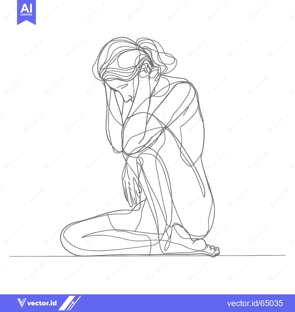 Premium Vector of Single-Line Drawing of a Woman Sitting with Her Head Down