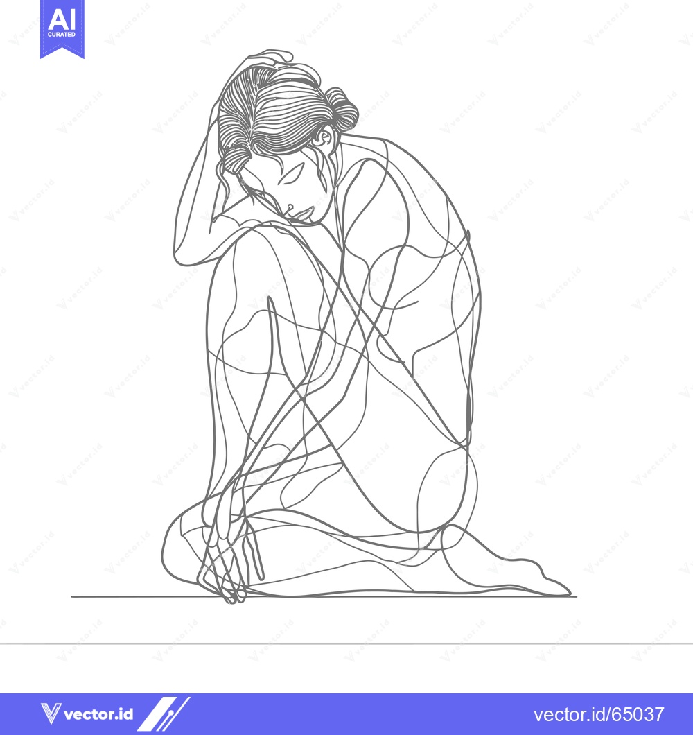 Premium Vector of Single-Line Drawing of a Woman Sitting with Her Head in Her Hands