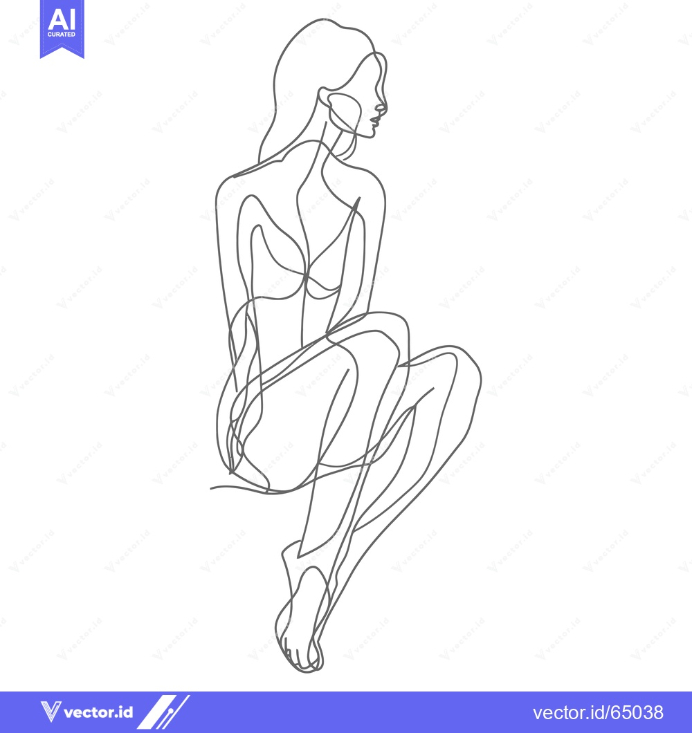 Premium Vector of Single-line art drawing of a woman in a bikini, sitting with her legs