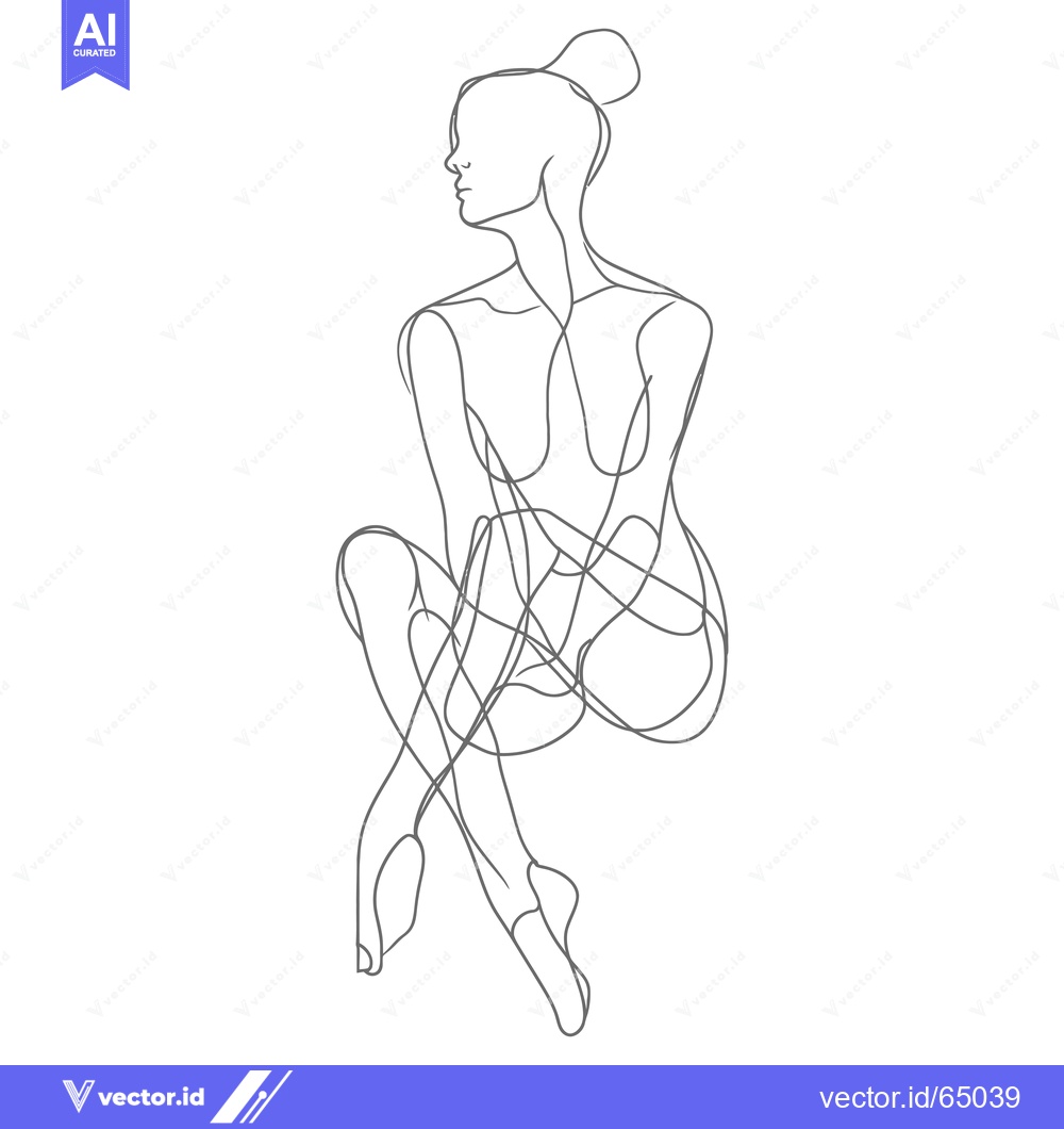Premium Vector of Single-Line Drawing of a Seated Woman with a Bun