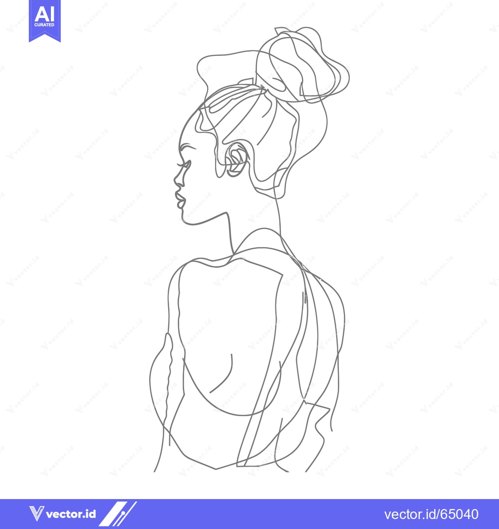 Premium Vector dari Single-Line Drawing of a Woman's Profile with Hair Up