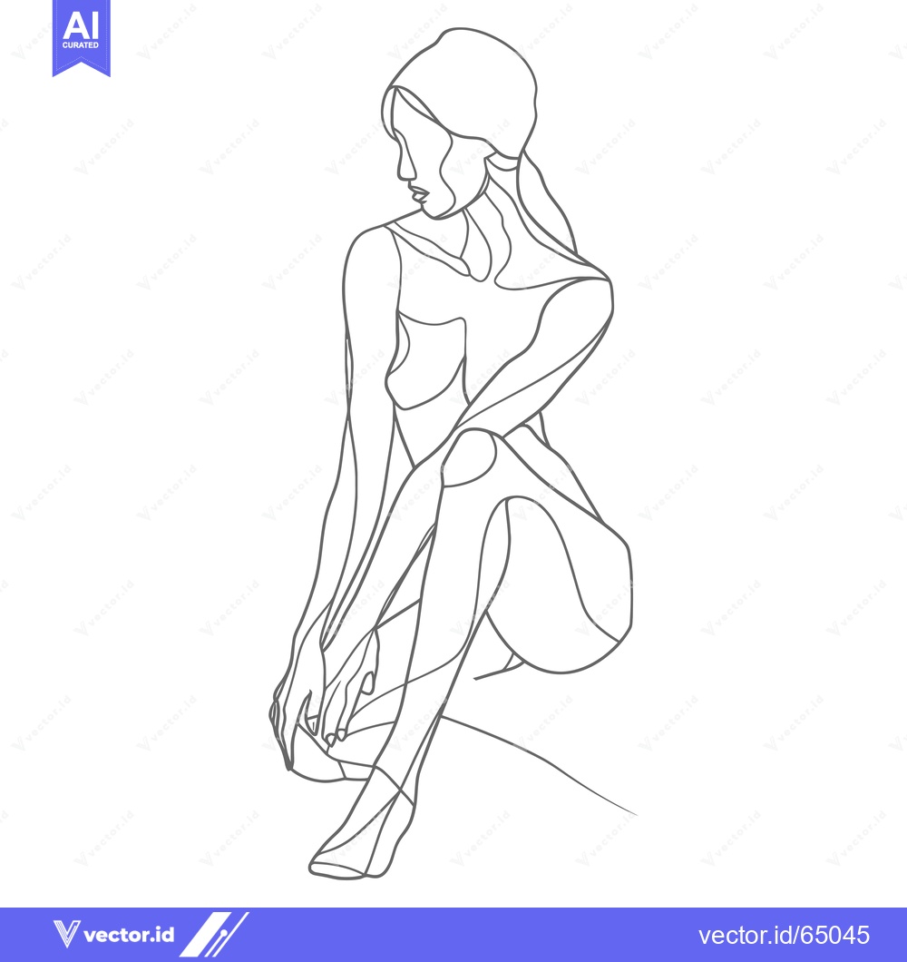 Premium Vector of A Line Drawing of a Seated Woman with Long Hair
