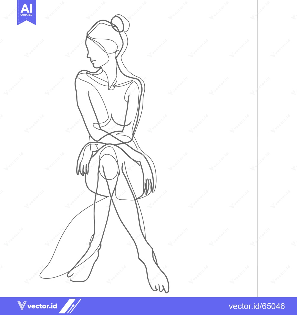 Premium Vector dari Single Line Drawing of a Woman Sitting with Her Arms Crossed