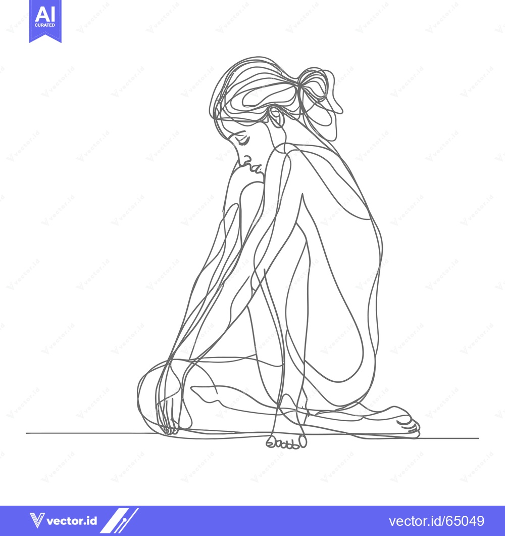 Premium Vector dari Single-Line Drawing of a Woman Kneeling, Hands Clasped