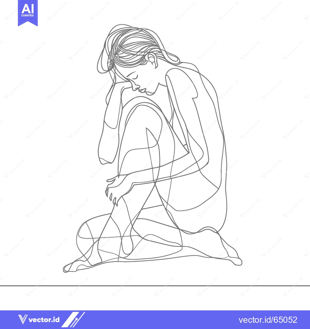 Premium Vector dari Single Line Drawing of a Woman Sitting with Her Head Bowed