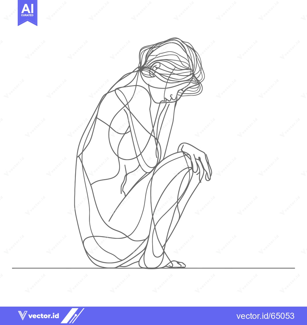 Premium Vector dari Single-Line Drawing of a Woman Sitting in a Crouched Position