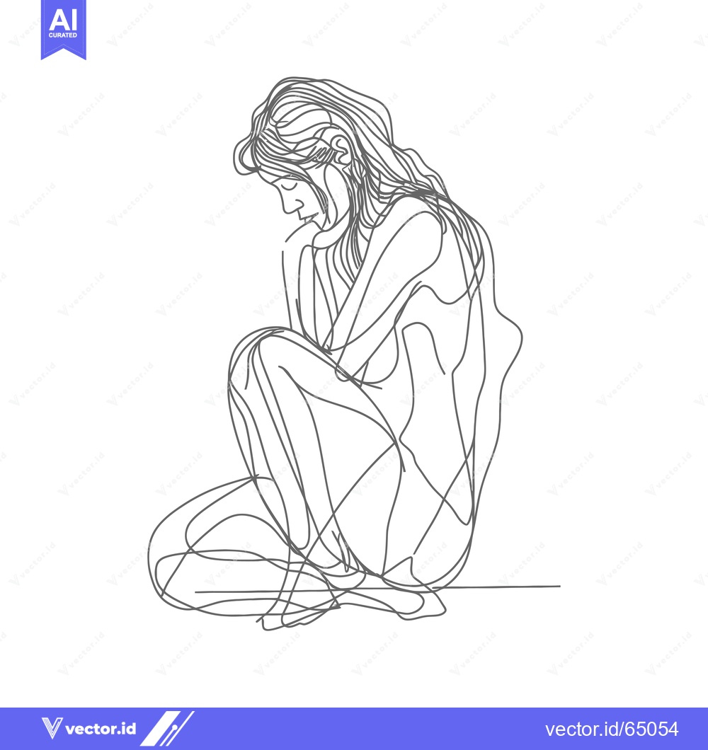 Premium Vector of One-Line Drawing of a Woman Sitting with Her Head Down