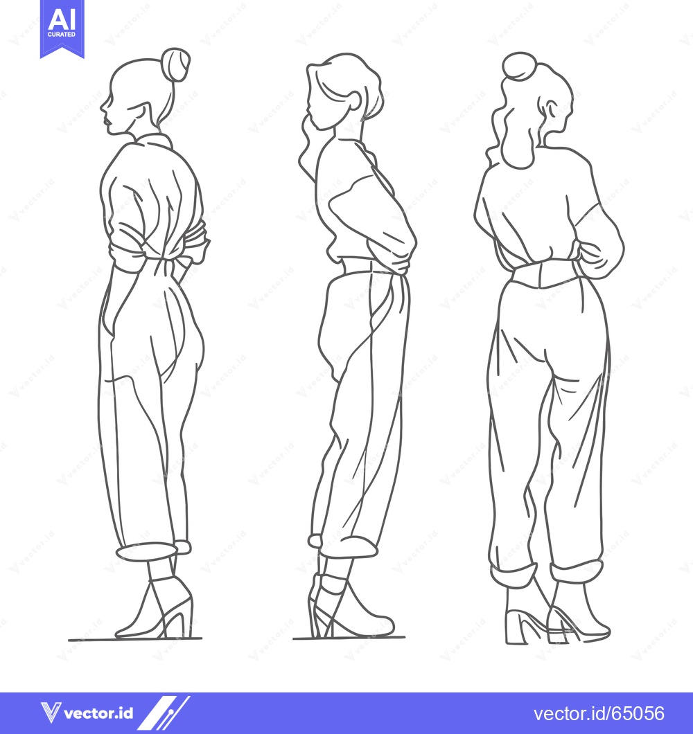 Premium Vector of Three Outline Sketches of Women in Trousers and Heels