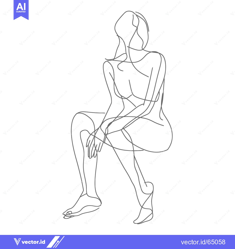 Premium Vector dari Line Drawing of a Seated Woman Looking Upwards