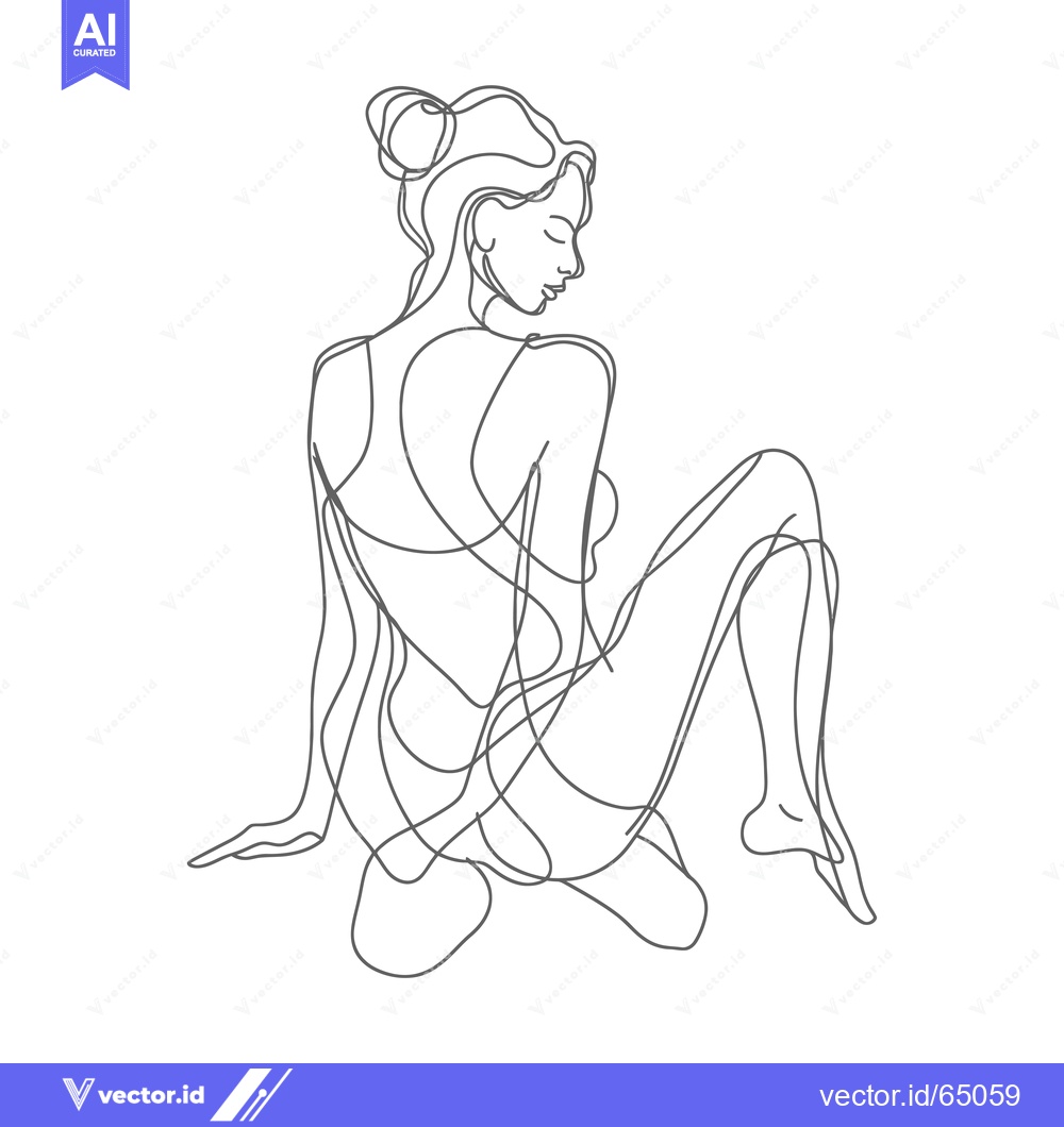Premium Vector dari Single-Line Illustration of a Woman Sitting with Her Hair Up