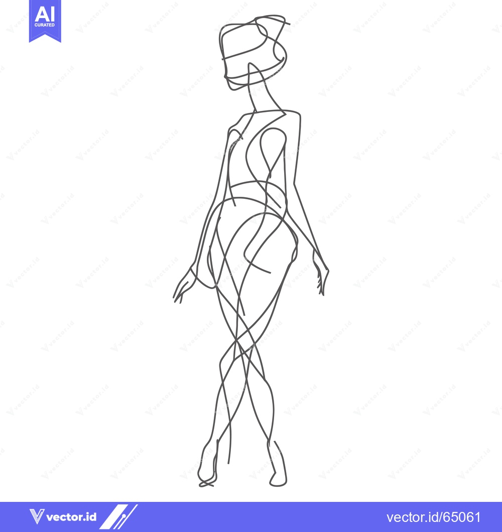 Premium Vector dari A Single-Line Drawing of a Fashion Model with a Headscarf