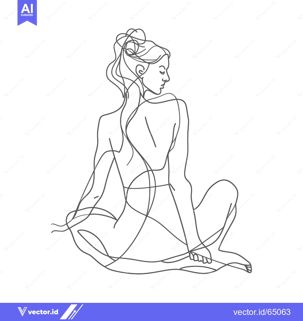 Premium Vector dari Continuous Line Drawing of a Woman Sitting with Her Hair Up