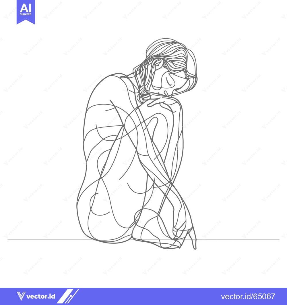 Premium Vector of A Single-Line Drawing of a Seated Woman with Her Head Down