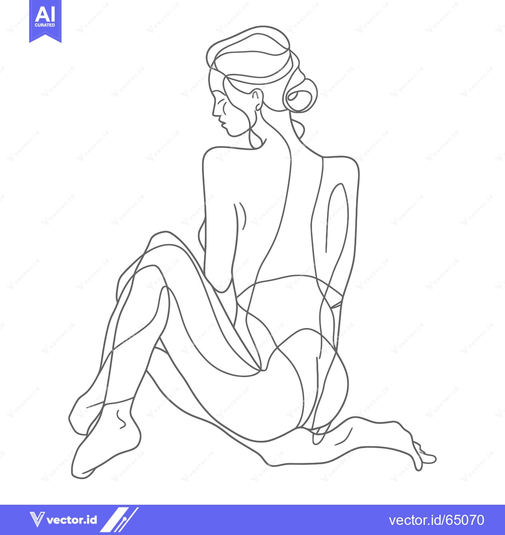 Premium Vector dari One-Line Drawing of a Woman Sitting with Her Back to the Viewer