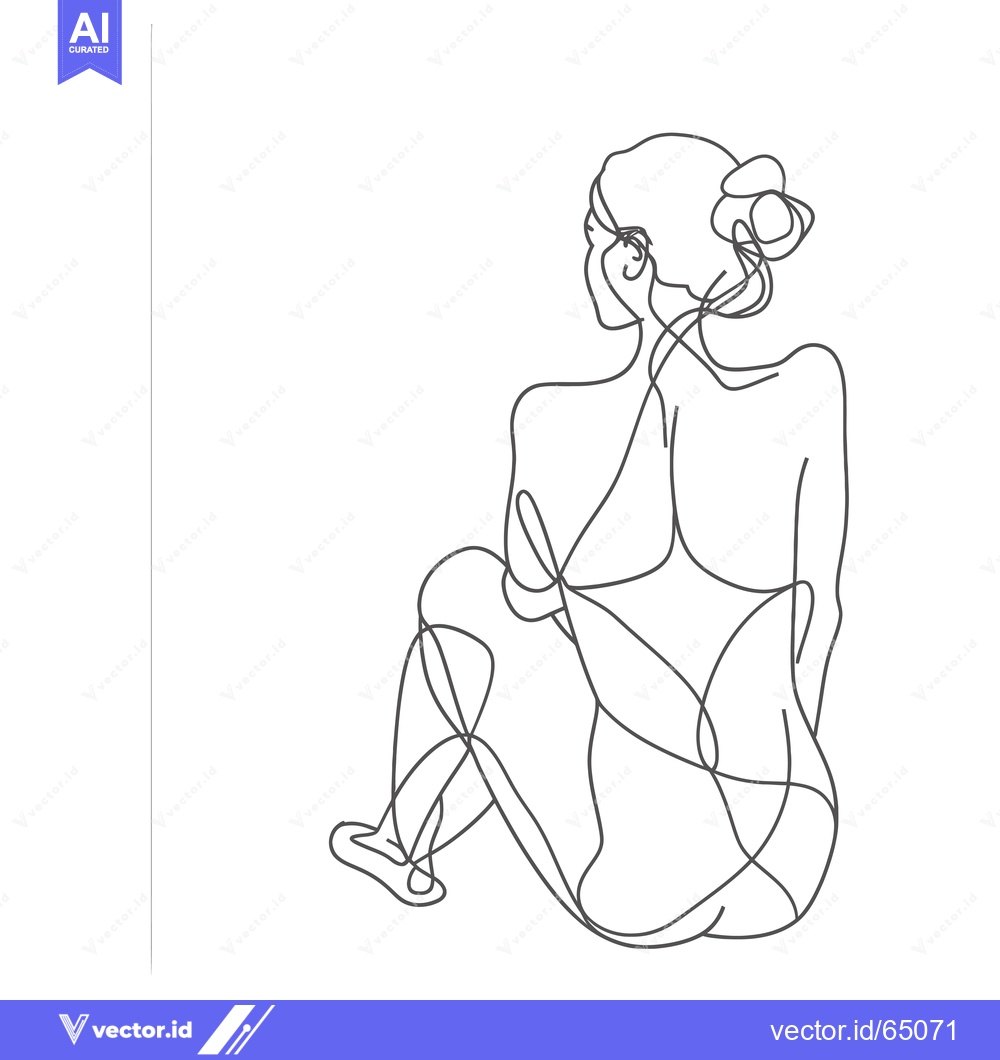Premium Vector dari One-Line Drawing of a Woman Sitting with Her Hair Up