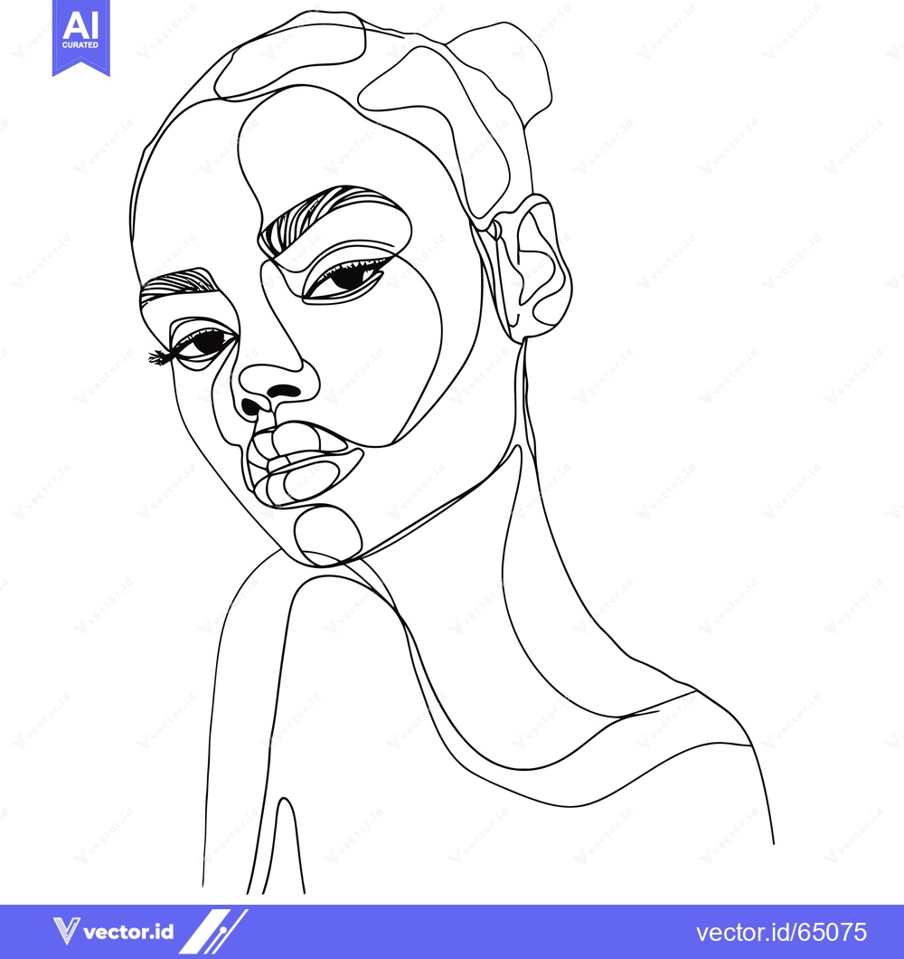 Premium Vector dari Line Art Portrait of a Woman with a Downward Gaze