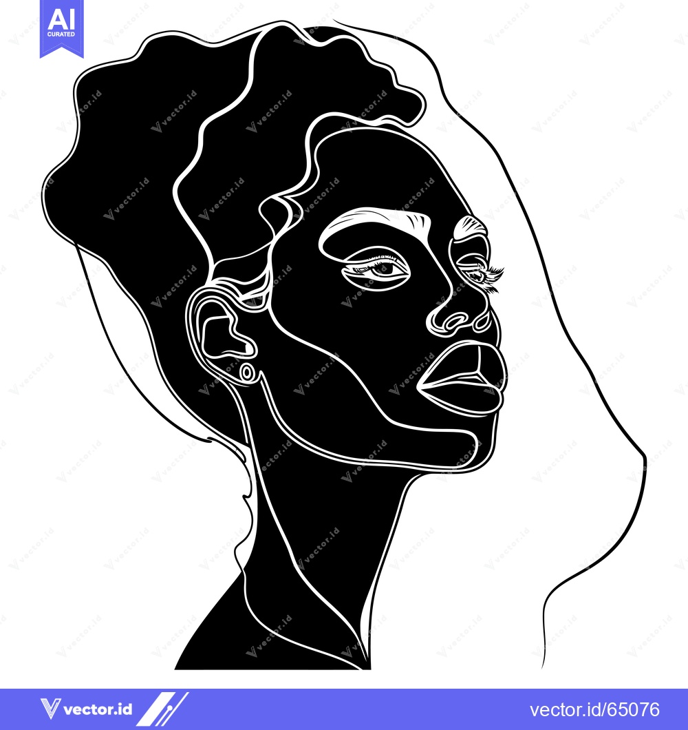 Premium Vector dari Black and White Line Art Portrait of a Woman with Short Hair