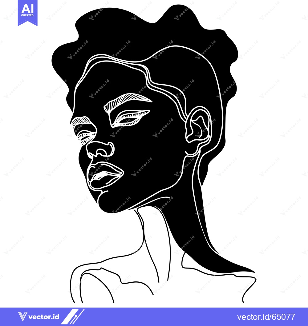 Premium Vector dari Black and White Line Art Portrait of a Woman with Eyes Closed