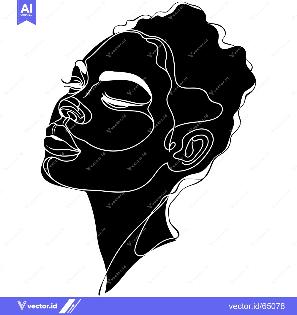 Premium Vector of Black and White Line Art Portrait of a Woman's Face