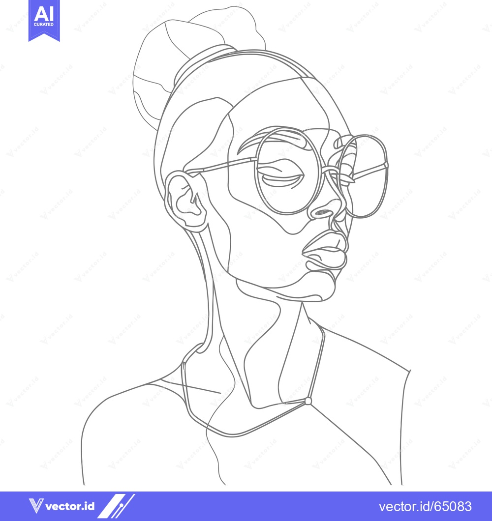 Premium Vector of Line Art Portrait of a Woman with Glasses and Hair Up
