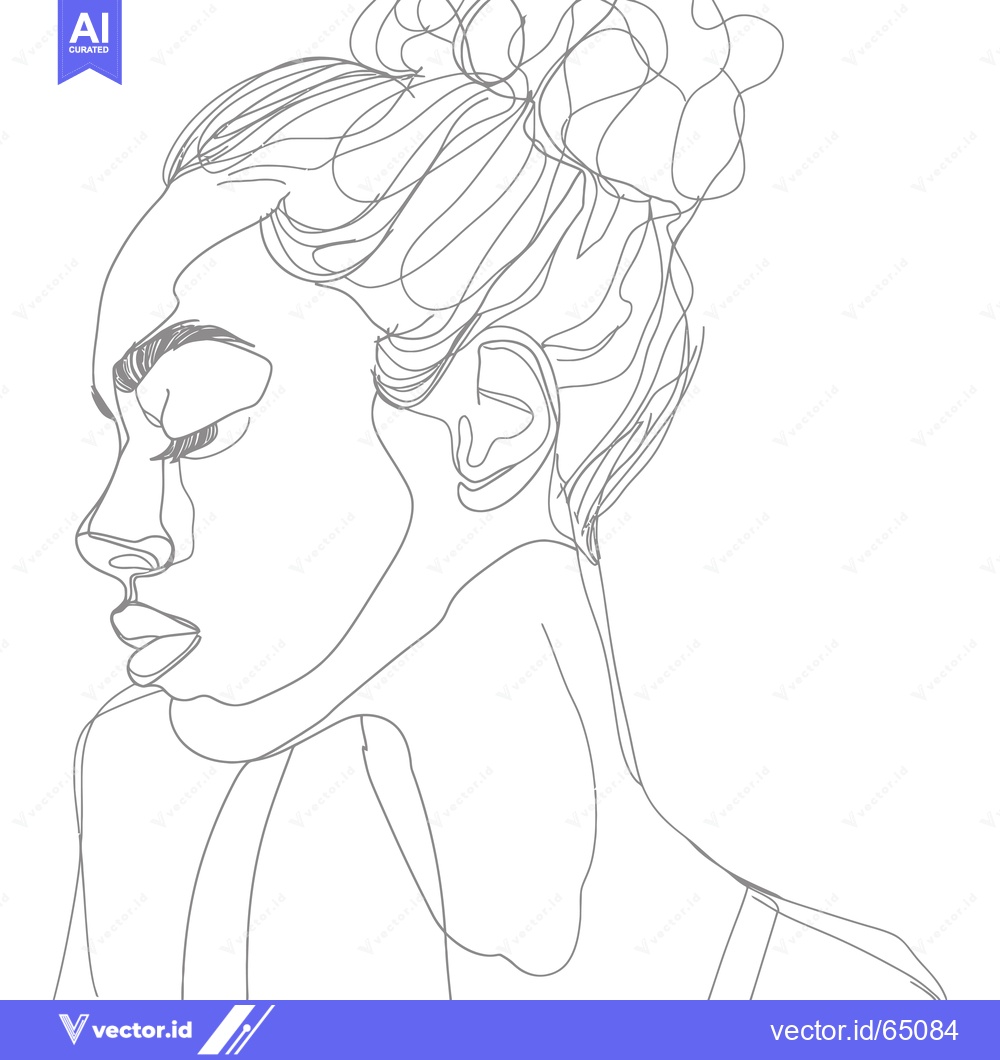 Premium Vector of A Single-Line Drawing of a Woman's Profile with Hair Pulled Up in a Bu