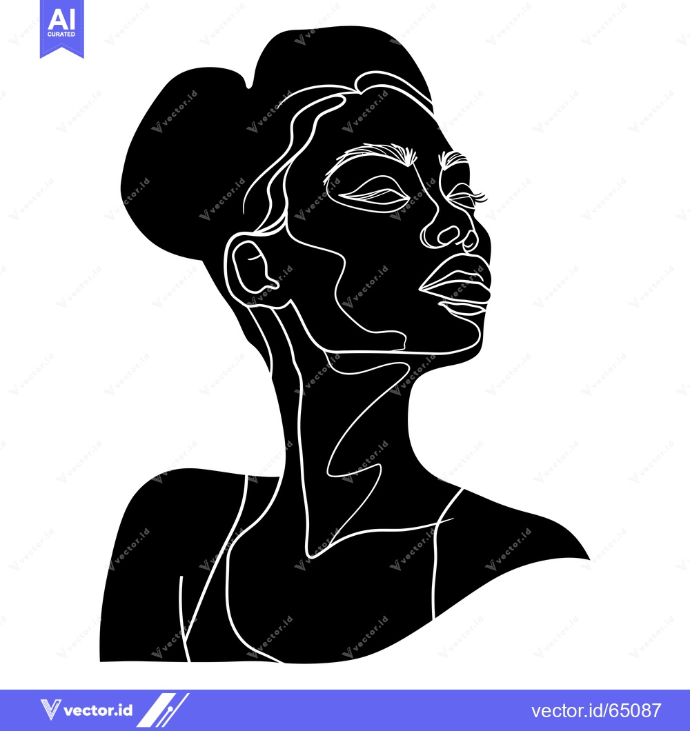 Premium Vector of Black and White Line Art Portrait of a Woman with Closed Eyes