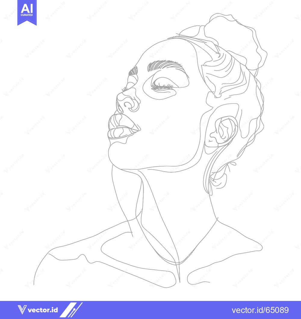 Premium Vector of Single-Line Illustration of a Woman's Face and Neck with Eyes Closed