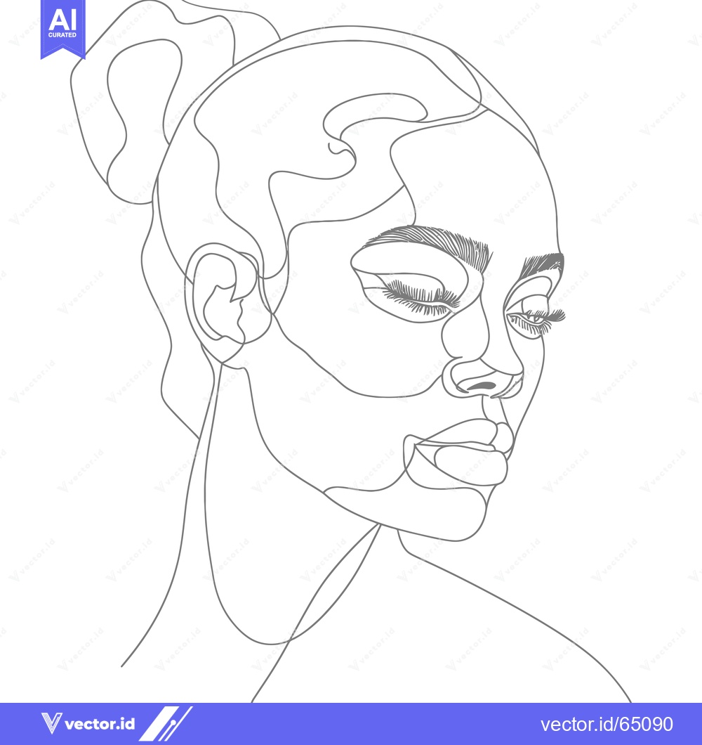 Premium Vector dari Single Line Drawing of a Woman's Face with Closed Eyes