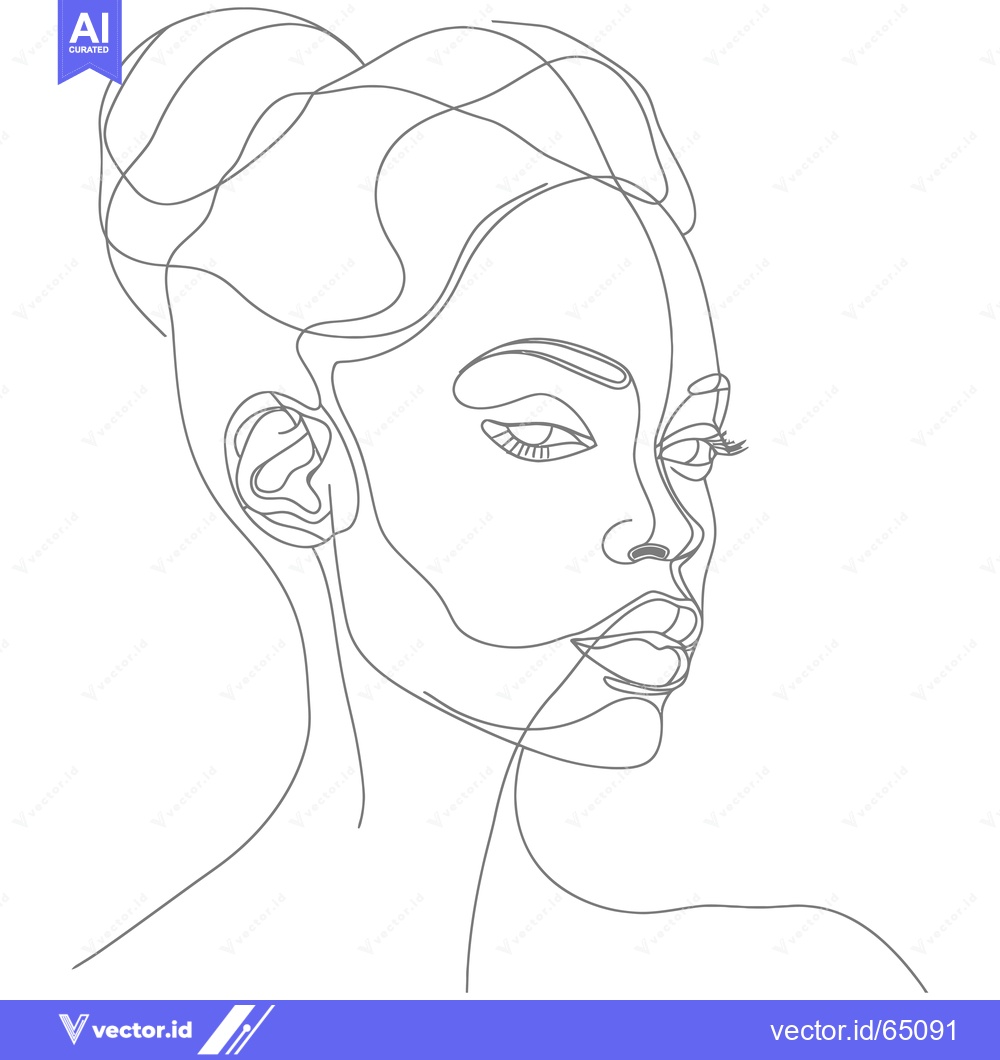 Premium Vector dari Single-Line Portrait of a Woman with a Bun Hairstyle