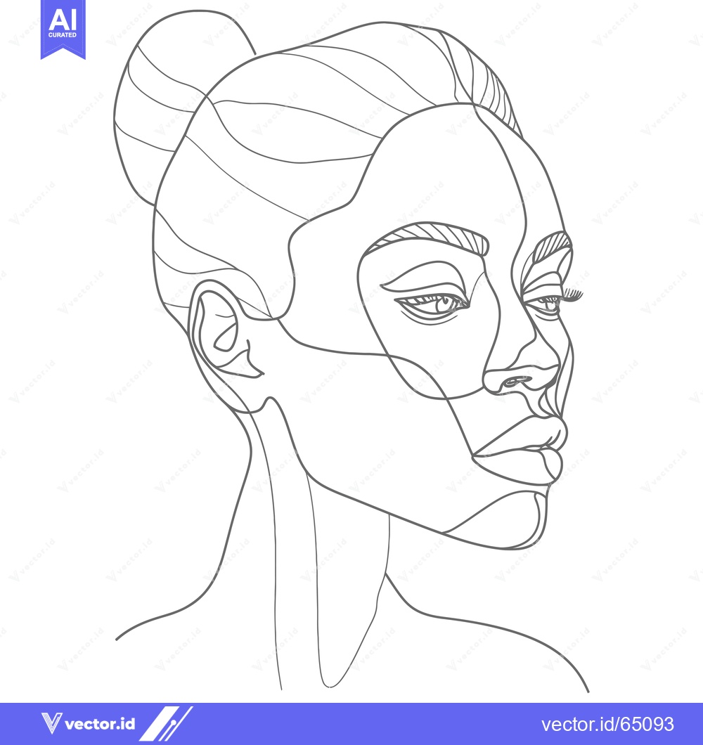 Premium Vector dari Line Art Portrait of a Woman with a Bun