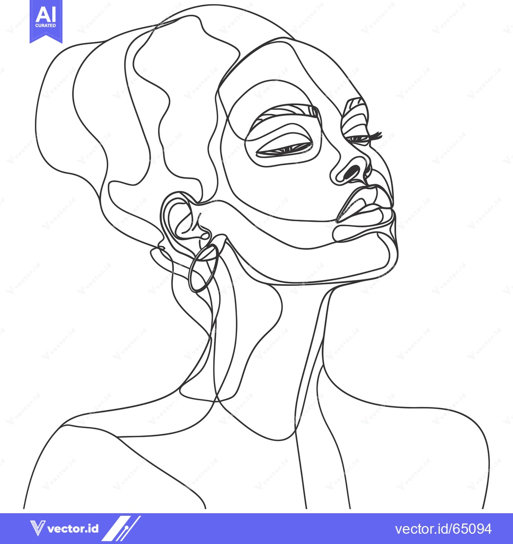 Premium Vector of Single-Line Illustration of a Woman's Face with Upward Gaze