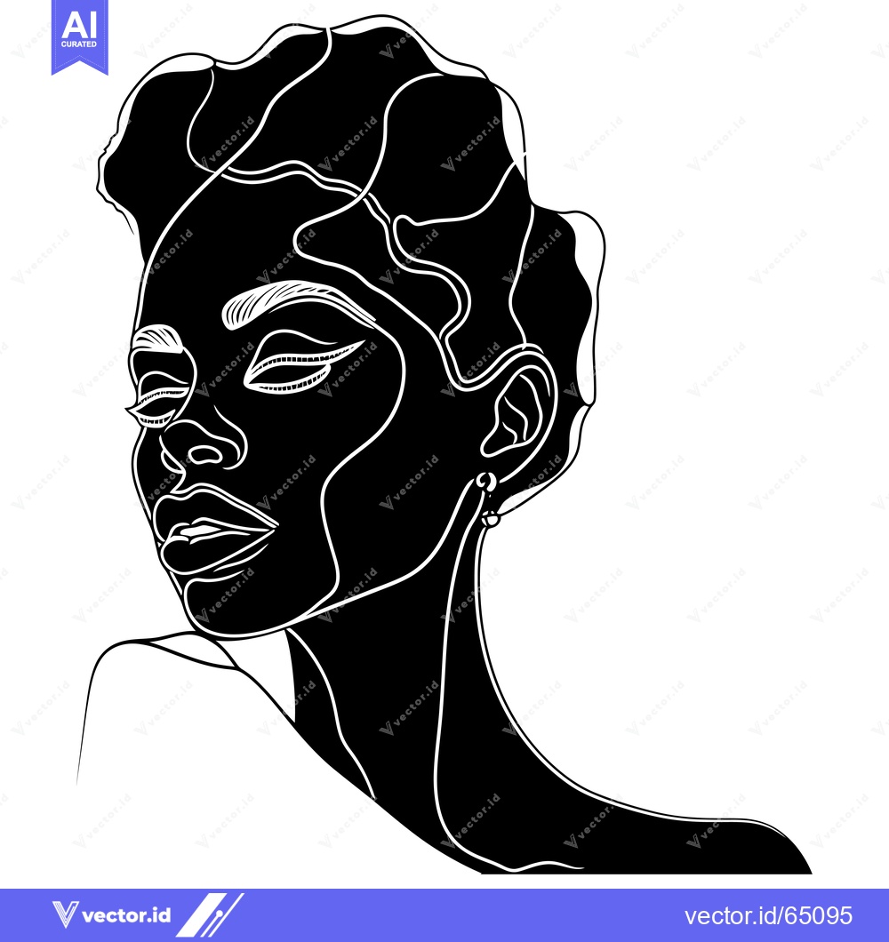 Premium Vector dari Black and White Line Art Portrait of a Woman with Closed Eyes