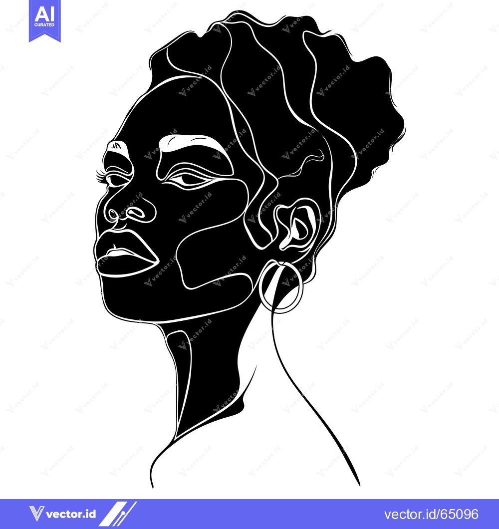 Premium Vector dari Black and White Line Art Portrait of a Woman with a Hoop Earring