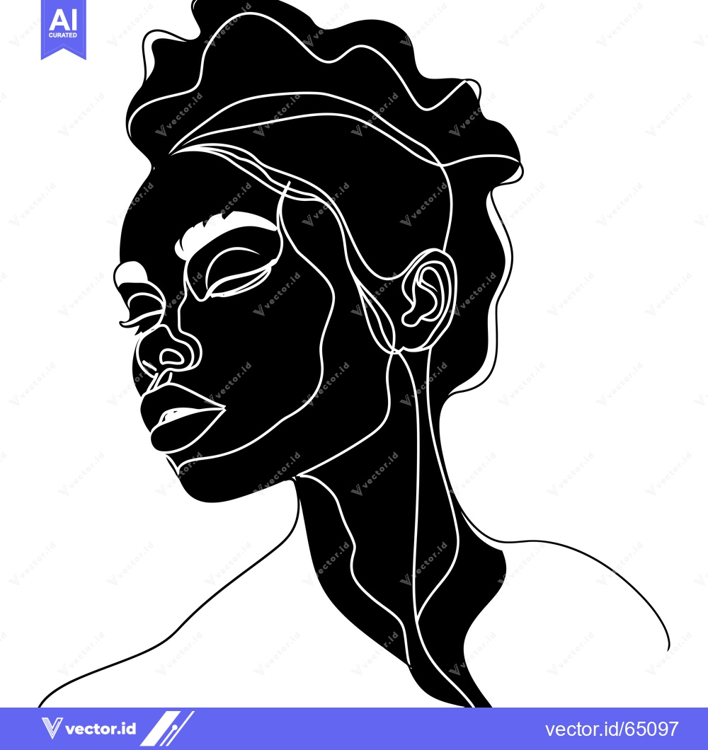 Premium Vector of Black and White Line Art Portrait of a Woman with Closed Eyes