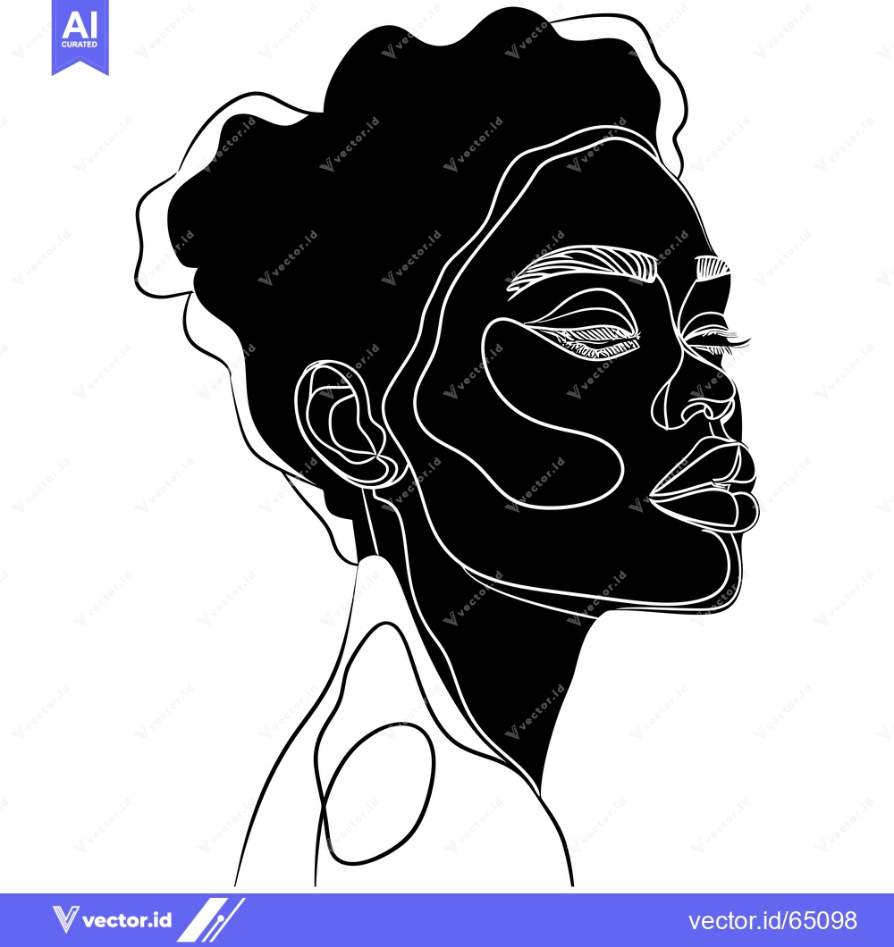 Premium Vector of Line Art Illustration of a Woman's Profile with Eyes Closed