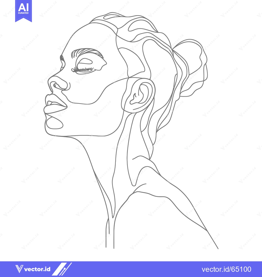 Premium Vector dari Continuous Line Drawing of a Woman's Profile with Closed Eyes and Hair