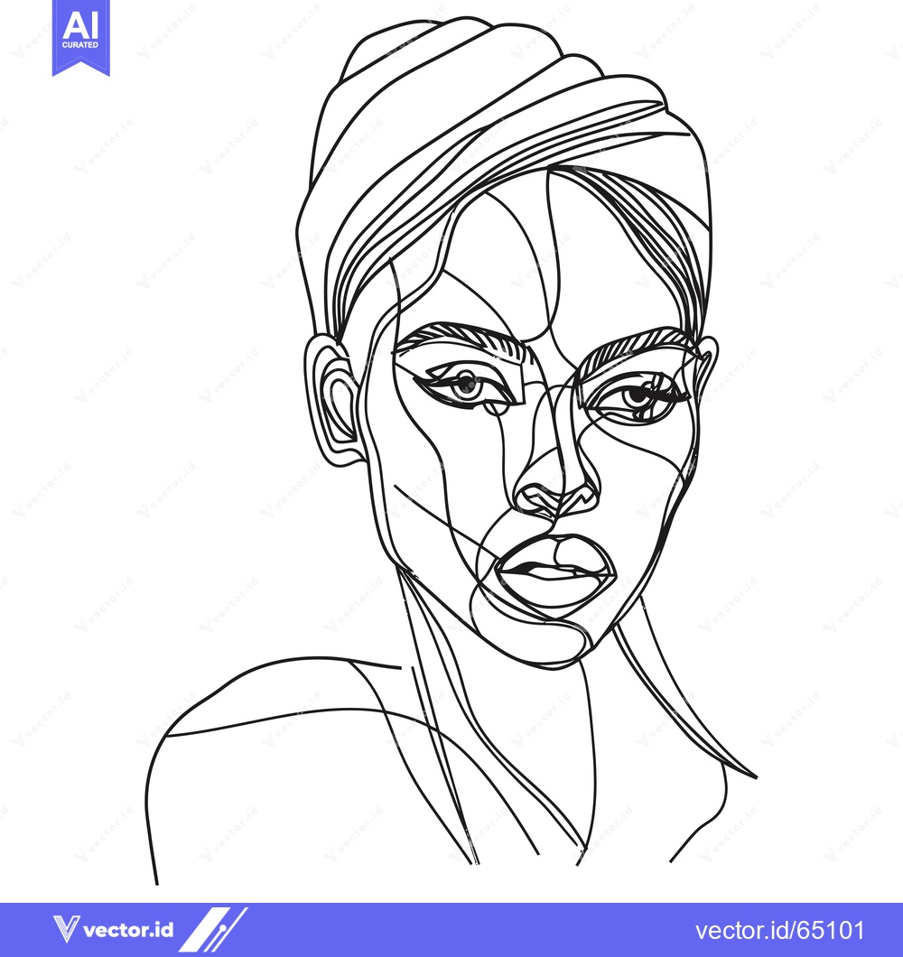 Premium Vector dari One-Line Abstract Drawing of a Woman's Face with a Headscarf