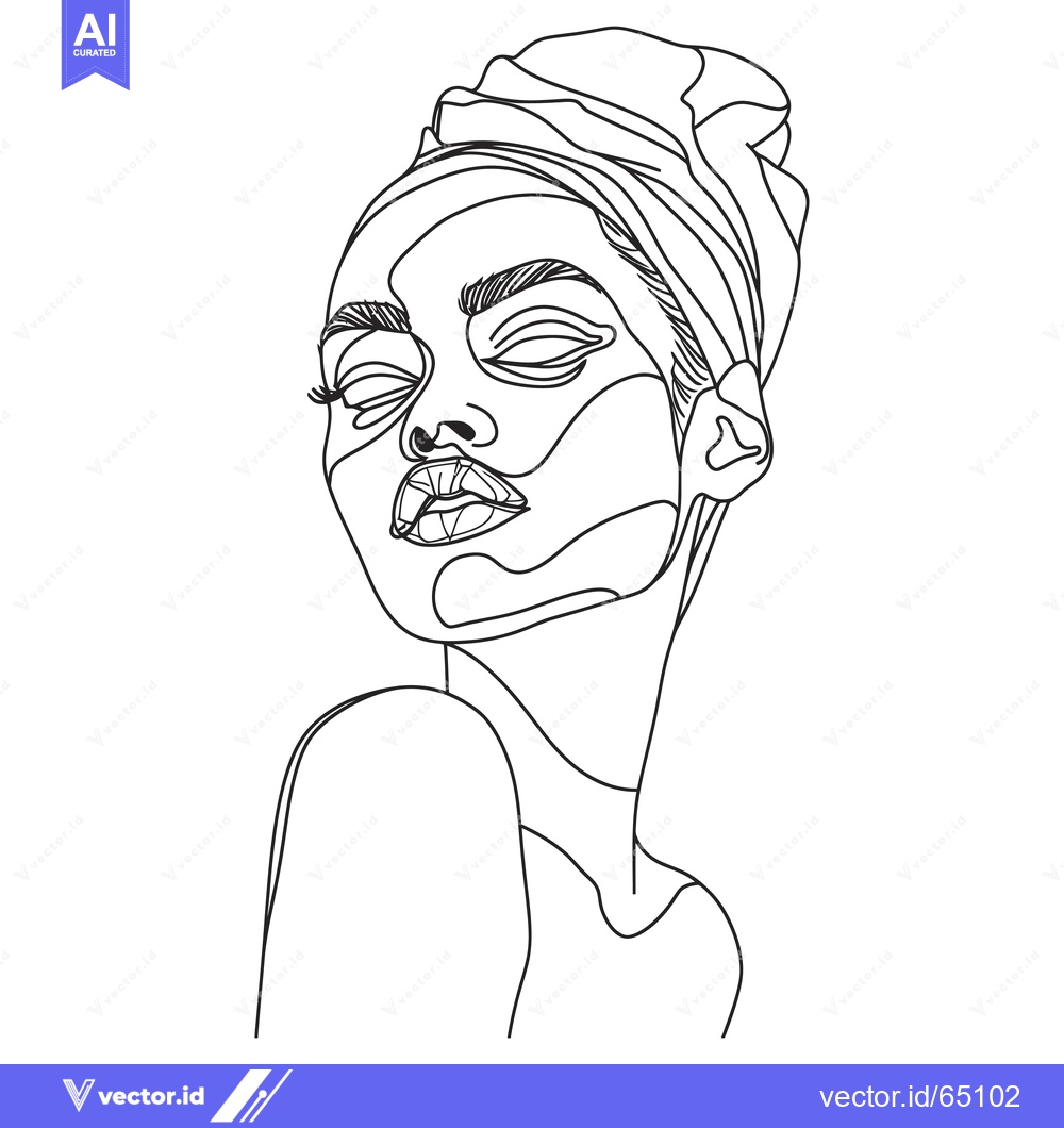 Premium Vector of Line Art Portrait of a Woman with Closed Eyes and a Headscarf
