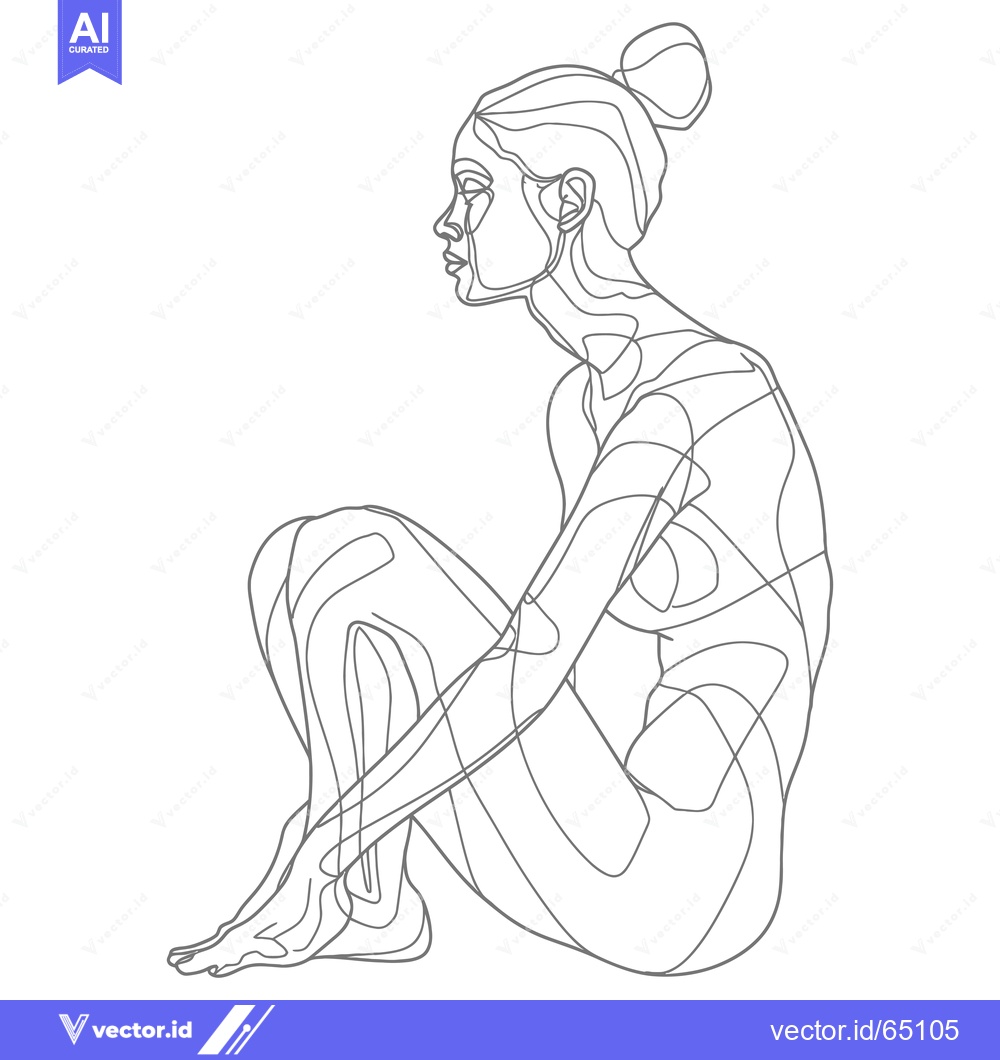 Premium Vector of One-Line Drawing of a Woman Sitting with a Bun
