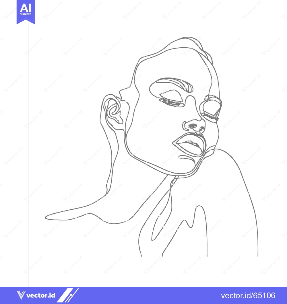 Premium Vector dari Single Line Drawing of a Woman's Face with Closed Eyes