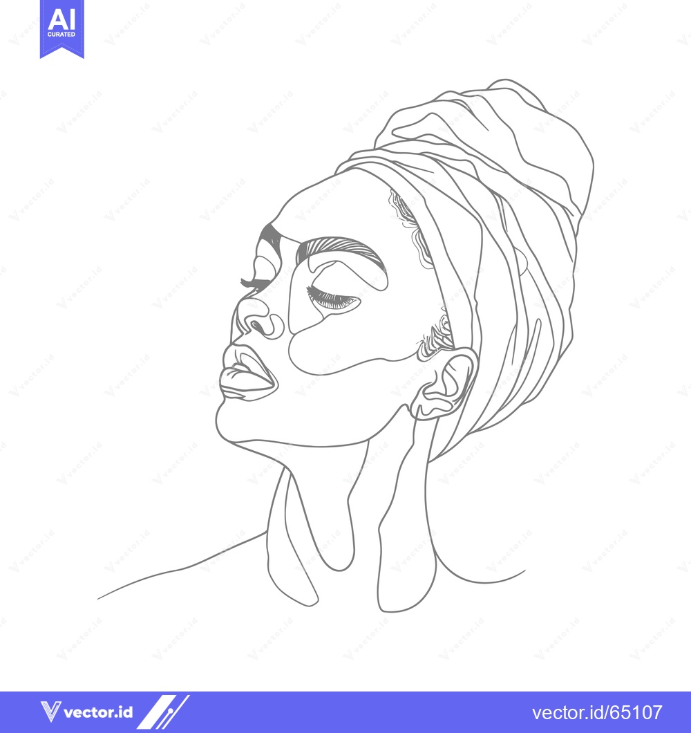 Premium Vector dari Line Art Portrait of a Woman with Closed Eyes and Turban
