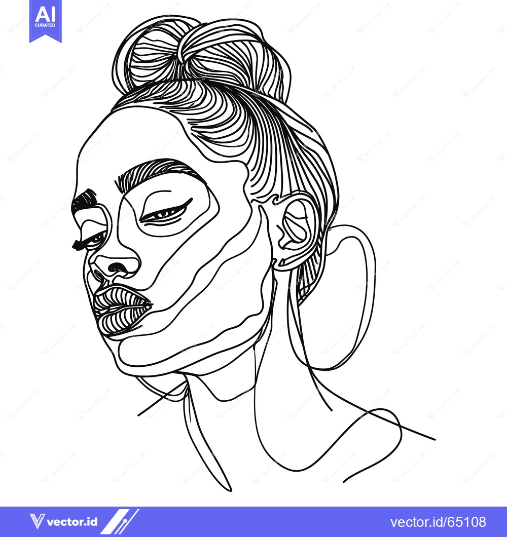 Premium Vector dari Line Drawing of a Woman's Face with Hair in a Bun