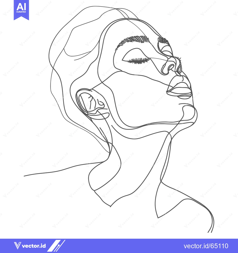 Premium Vector dari Continuous Line Drawing of a Woman's Face with Eyes Closed