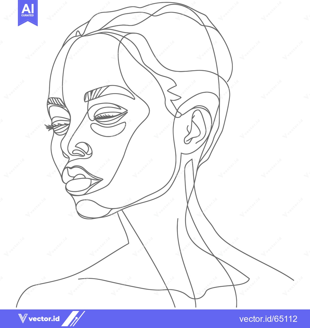 Premium Vector dari Single-Line Drawing of a Woman's Face with Eyes Closed