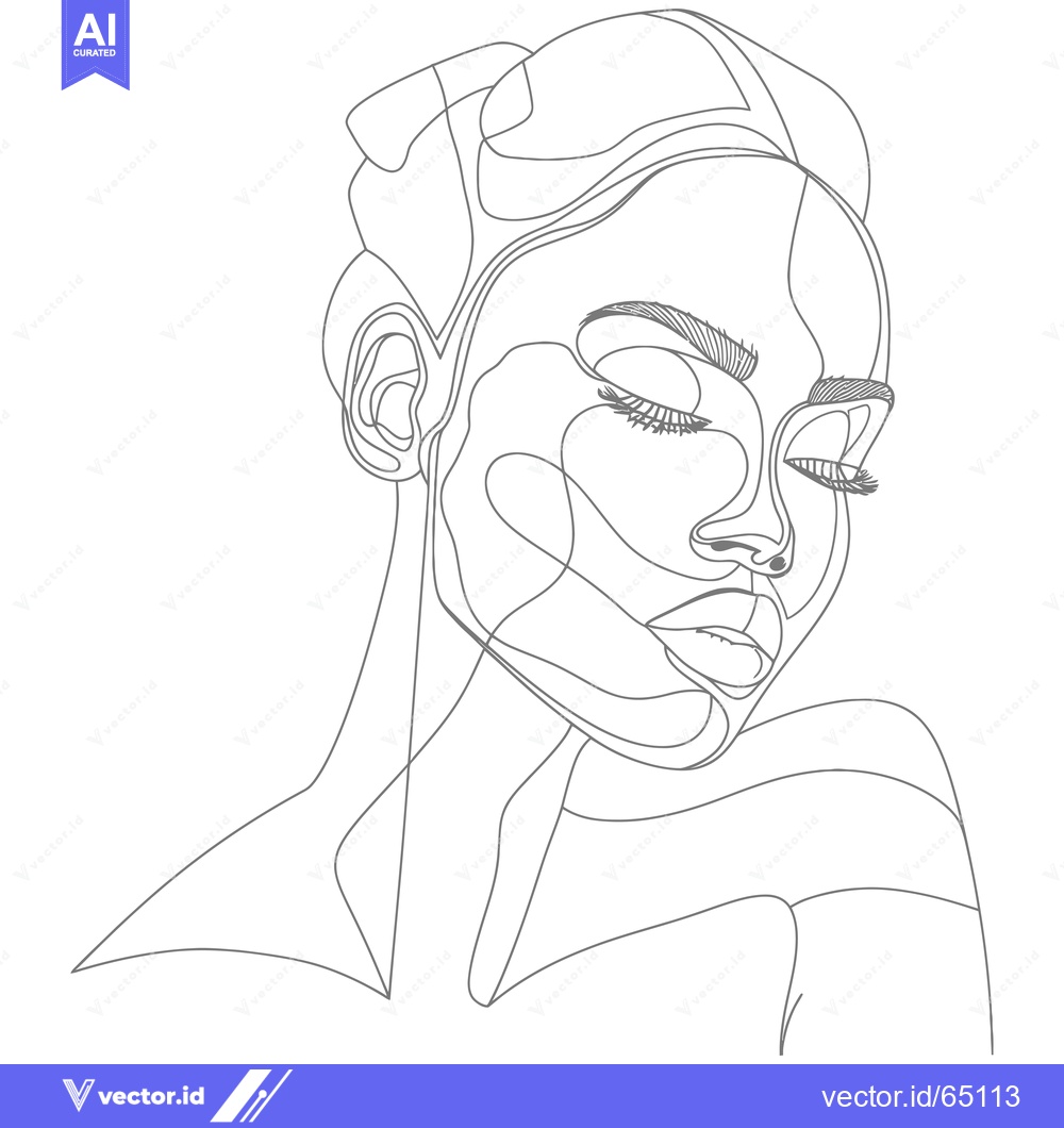 Premium Vector dari Abstract Line Art Portrait of a Woman with Closed Eyes